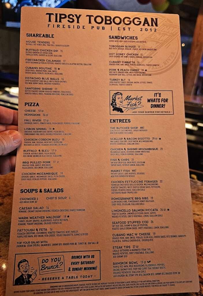 The Tipsy Toboggan menu 1